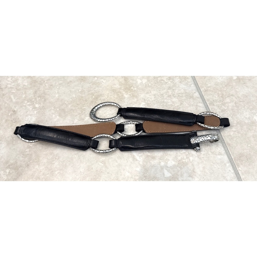 VTG NWOT Brighton Black Leather O Ring Belt Silver Snake Tone Hook B60263 Sz 38 - Picture 2 of 12